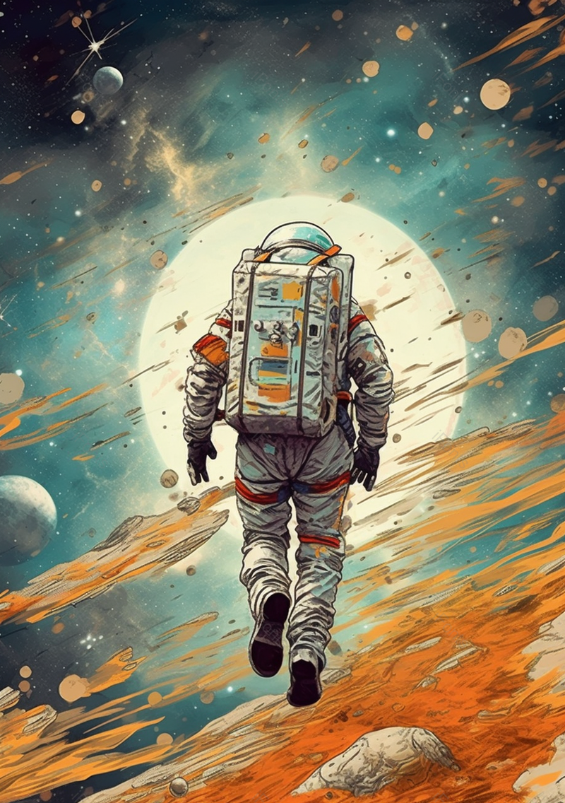 太空宇航员漂浮前进背影插画,插画/手绘图,插画/手绘图库,插画/手绘图下载,插画/手绘